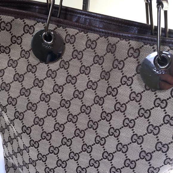 GUCCI GG Monogram Large Eclipse Tote Shoulder Bag Canvas Leather Purse Brown - Picture 12 of 17